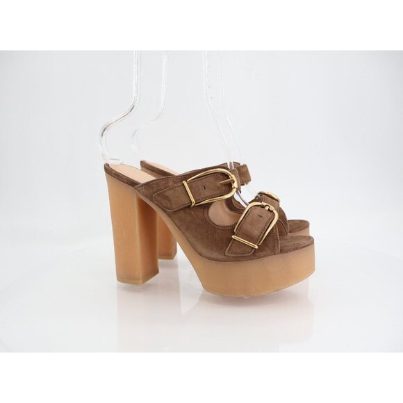 Veronica Beard Garrick Chunky Suede Platform Slide Sandals Buckle Brown 9M Heavy - Picture 1 of 14